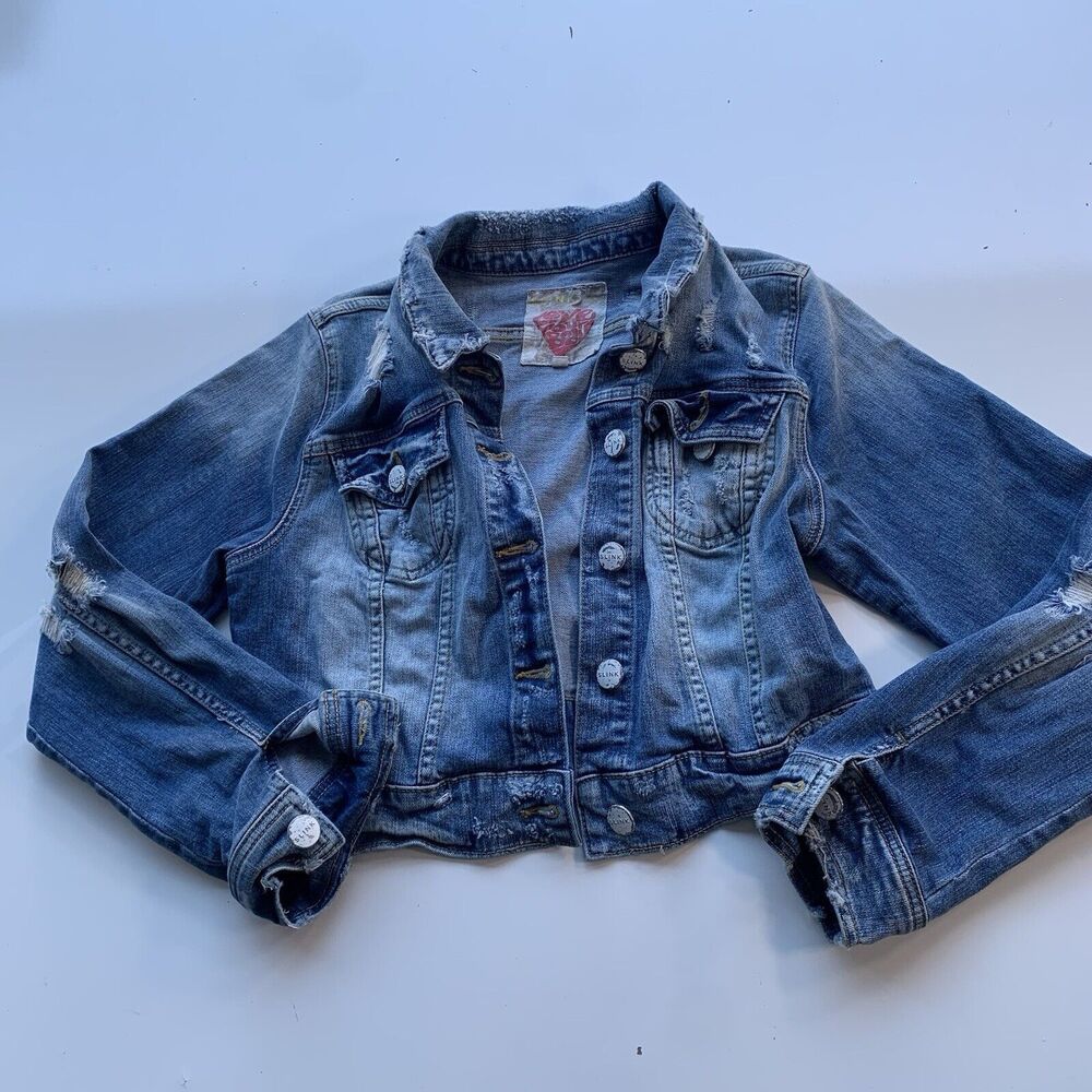 SLINK Women Denim Jacket Size S Blue Button Crop Pockets Medium Wash Cozy